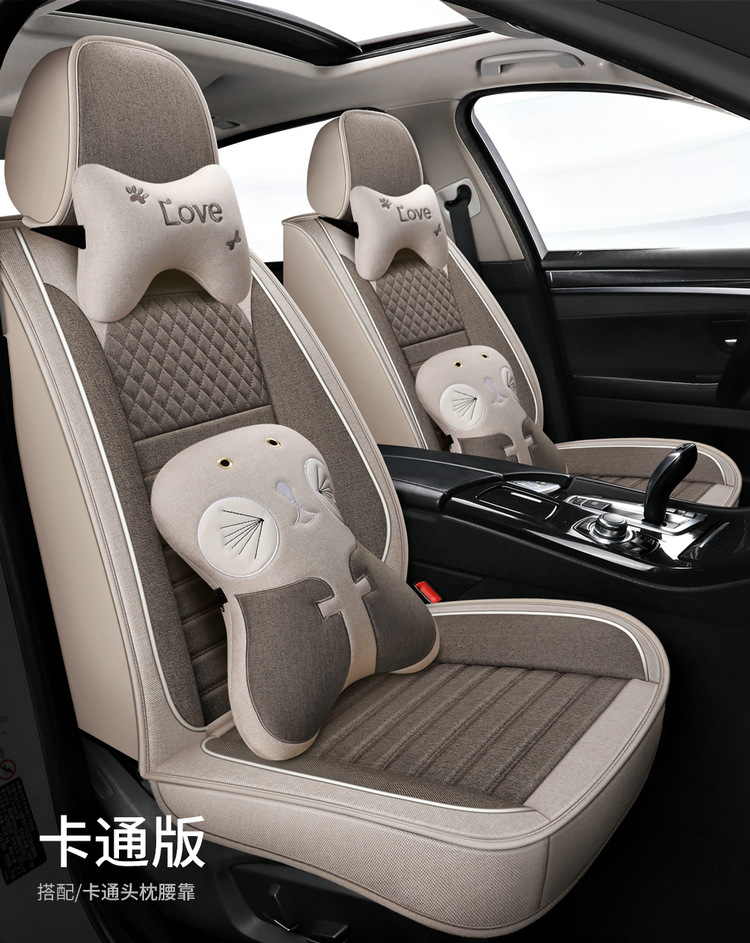 2025 New Cotton and Linen Owl Cartoon Four Seasons Universal Car Seat Cushion All-Inclusive Manufacturer Wholesale
