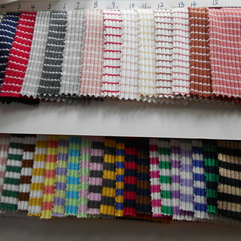 坑条罗纹横条纹1-3cm 精棉4X3罗纹色织彩条童装布料春季女装面料