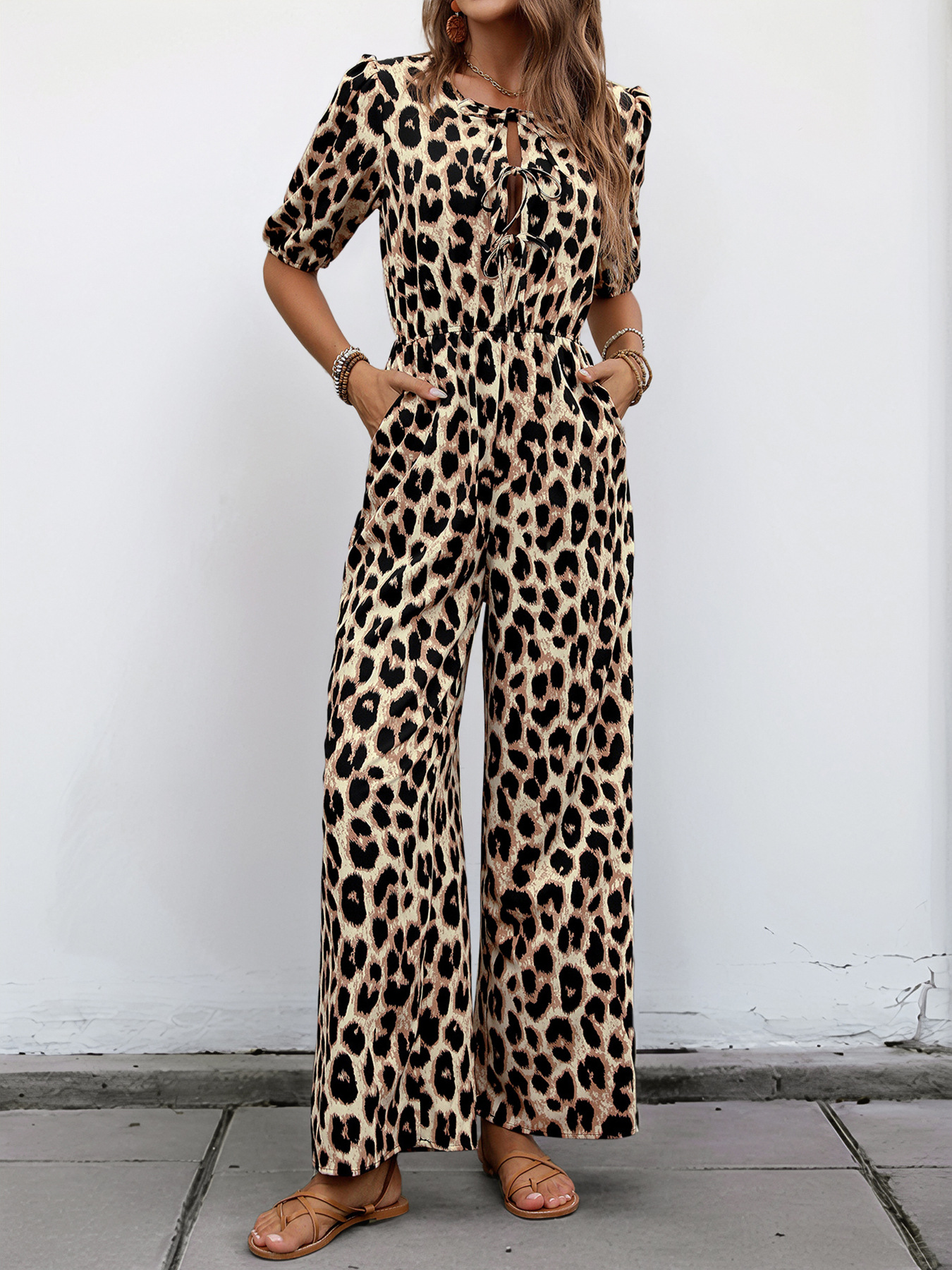 Summer Jumpsuit Tied High Waist Leopard Print Jumpsuit
