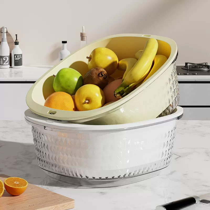 双耳洗菜盆沥水篮家用厨房双层洗菜篮子滤水淘菜盆客厅水果盘