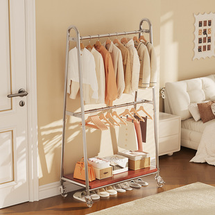 Dormitory Small Wheeled Coat Rack Bedroom Mobile Clothes Drying Rack Floor-Standing Clothes Rack Iron Single Pole Home Clothing Store