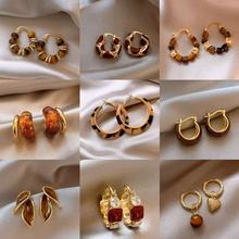 琥珀流光咖色圆形几何耳环小众设计感高级感气质时尚精致百搭耳环