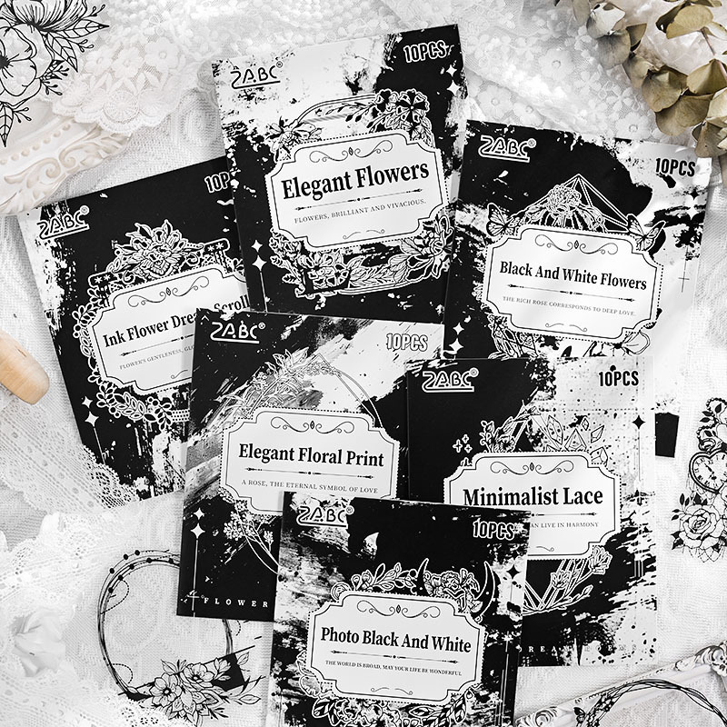 Flor Sueño Salmos transparente pegatinas impermeables para mascotas bolsas diy diario de mano material de decoración en blanco y negro elementos pegatinas de marco