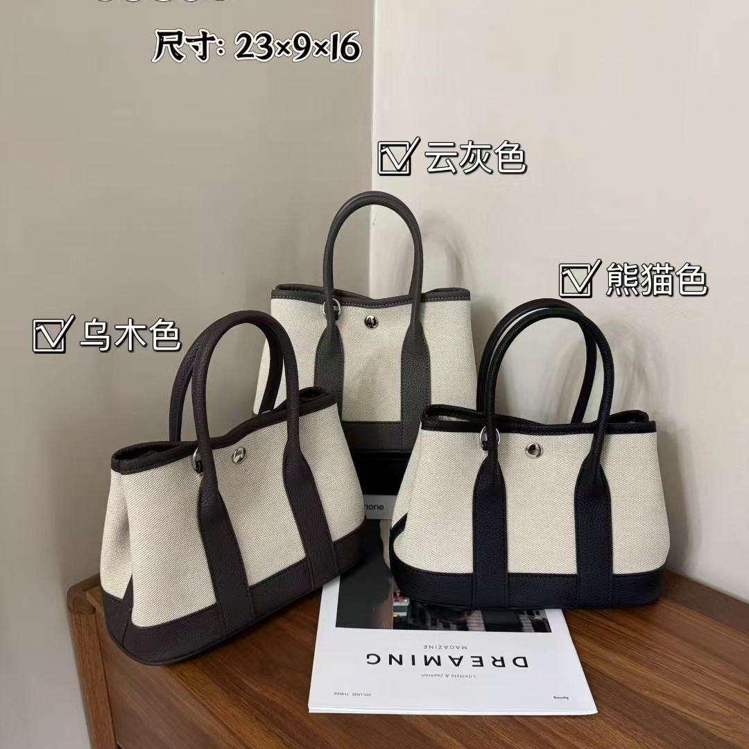 대비 색상 접합 가든 백 여성용 고급 휴대용 캔버스 백 2025 새로운 대용량 싱글 숄더 크로스 바디 토트 백