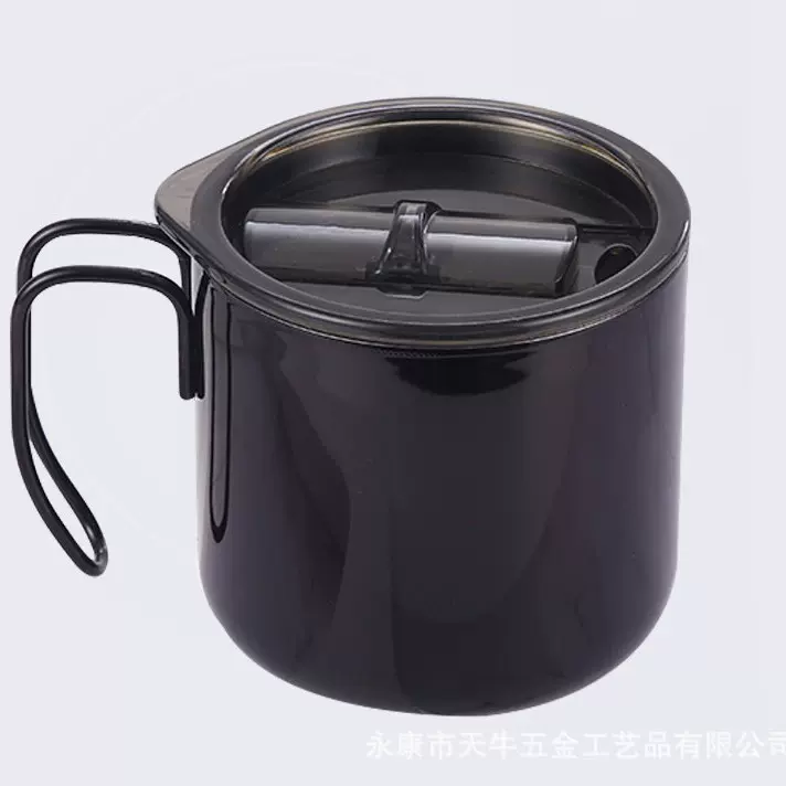 美式不锈钢带盖咖啡杯真空双层保温带手柄不锈钢马克杯简约便携