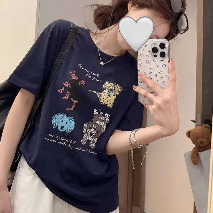 Cartoon Graffiti Printed Short-Sleeved T-Shirt for Women Summer 2026 New Design Casual Loose Personalized Top