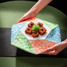 中式五色多彩六角边酒店陶瓷商用餐具异形蛋糕点心凉菜平盘浅盘子