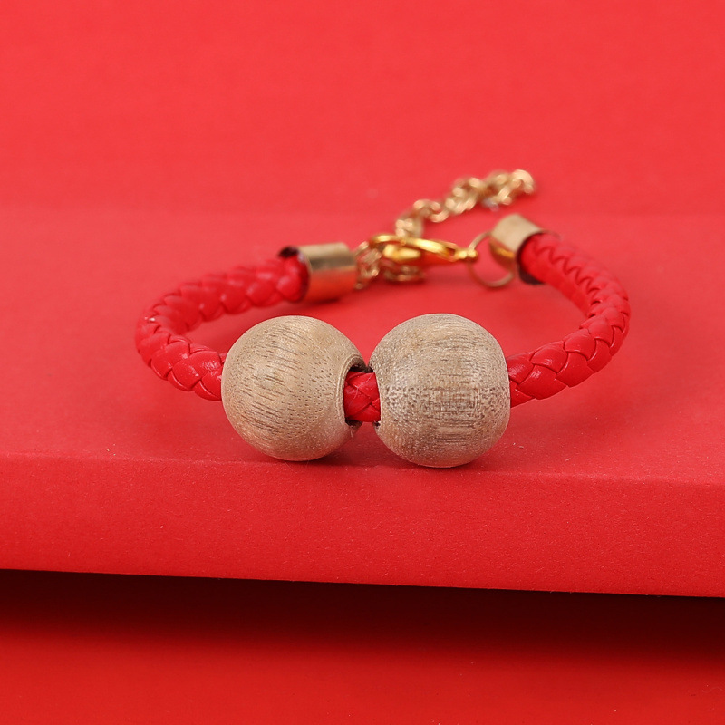 】붉은 가죽 구충제 나무구슬 2개【종 없음