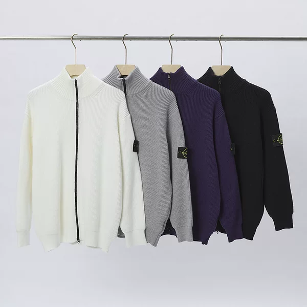 Stone Islan Men's Classic New Style Stand Collar Zipper Cardigan Island Knit Sweater 7615551D8