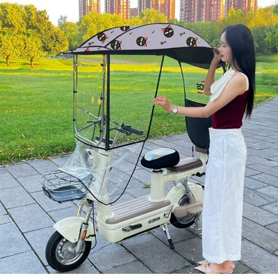 Electric scooter rain canopy, small | Elektromobil üçün ön şüşə çətiri (günlük) - gray-lucky-cat-hardboard-with-side-guard-large-window-the-car-has-rearview-mirrors-take-a-photo-of-this-model