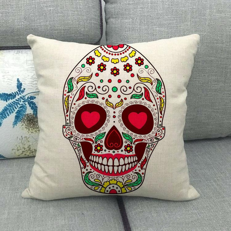 Fundas De Almohada De Lino Calavera De Moda display picture 3