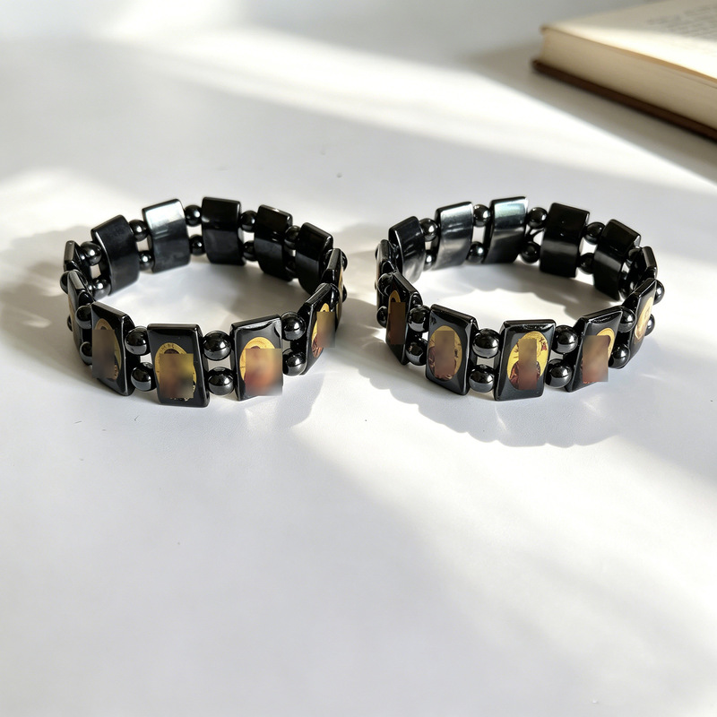 Red mineral stone and black gallstone bracelet Catholic Orthodox colorful enamel jewelry wholesale European and American cross-border