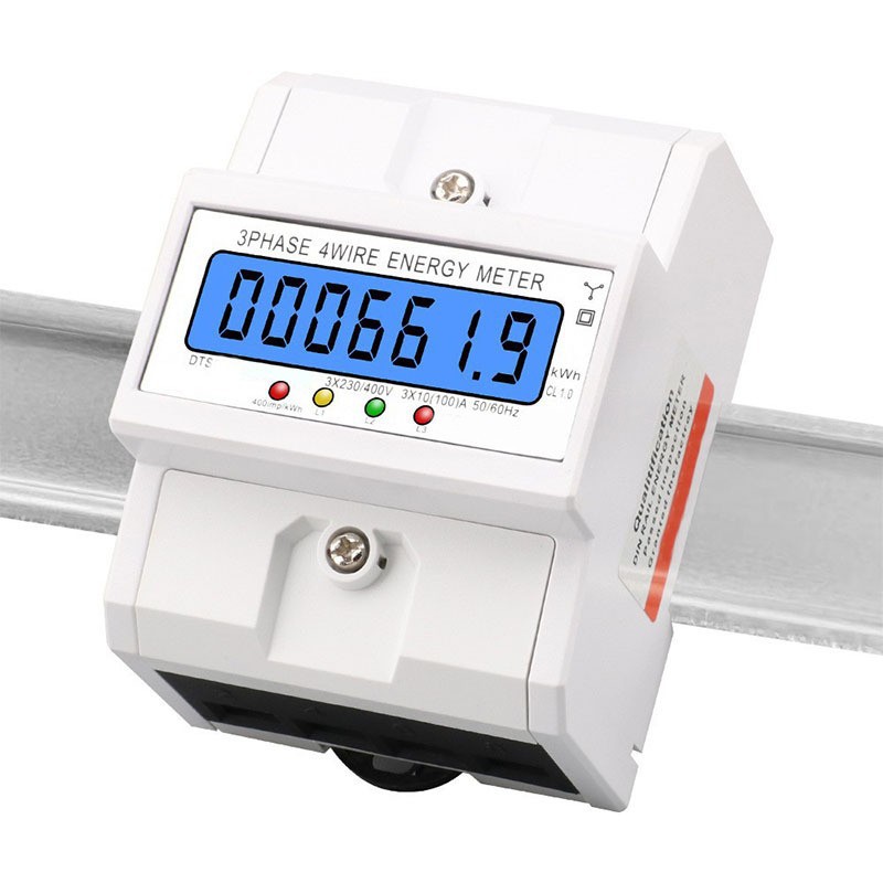 Medidor eléctrico tipo riel de comercio exterior, retroiluminación trifásica de cuatro hilos, pantalla LCD, medidor de vatios-hora doméstico, medidor eléctrico 230V400V