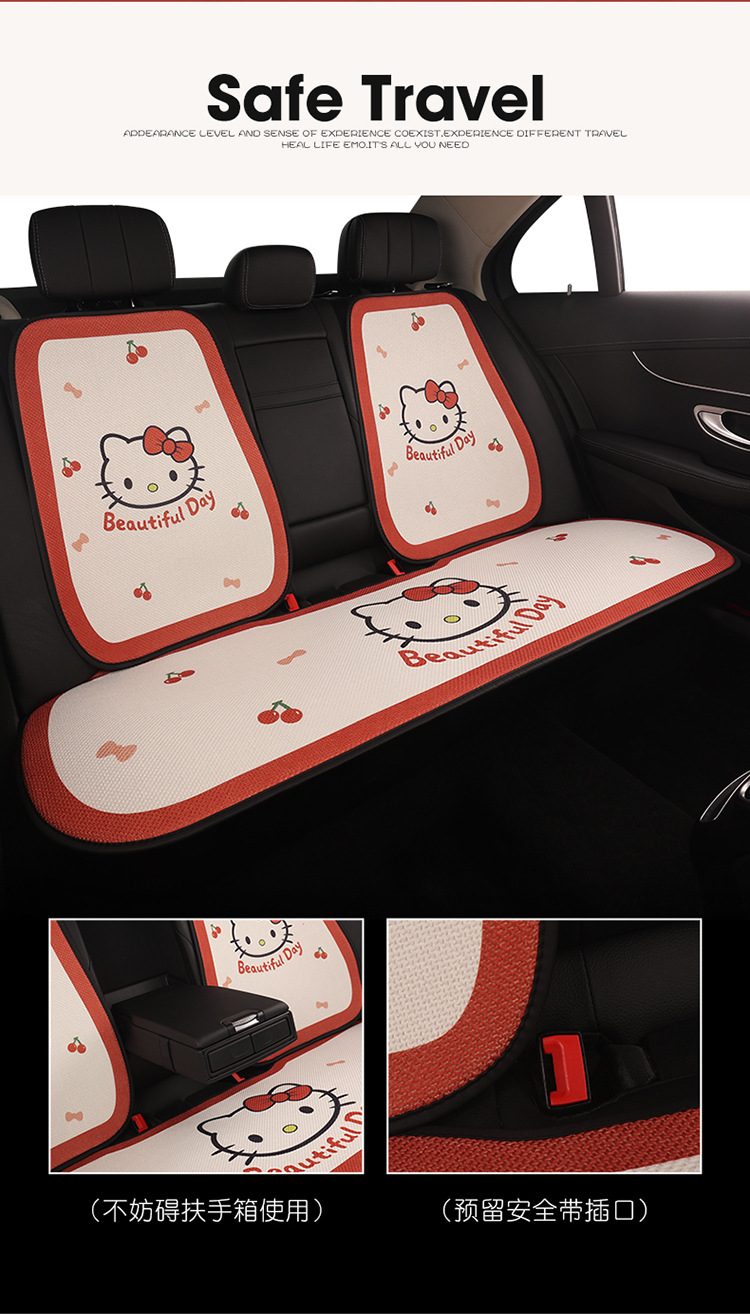 Car Seat Cushion Linen All-Season Breathable Kt Cat Seat Cushion New Half-Cover Seat Cover Cute Cartoon Single Seat Cover