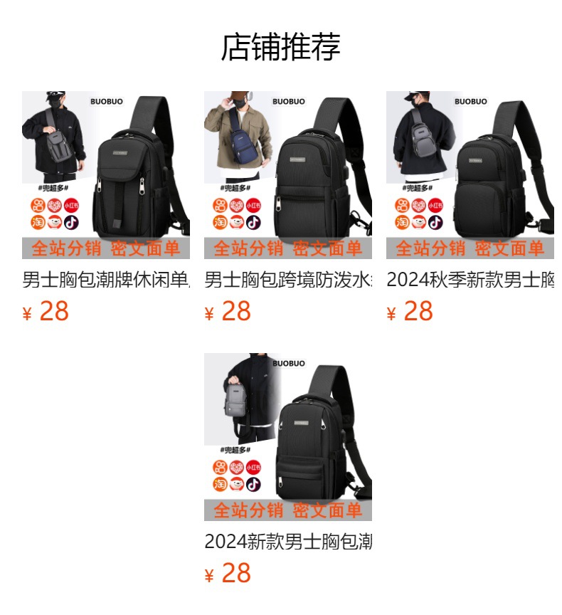 Men's chest bag, trendy USB rechargeable casual shoulder bag, cross-border water-resistant crossbody bag, multi-functional men's bag full figure