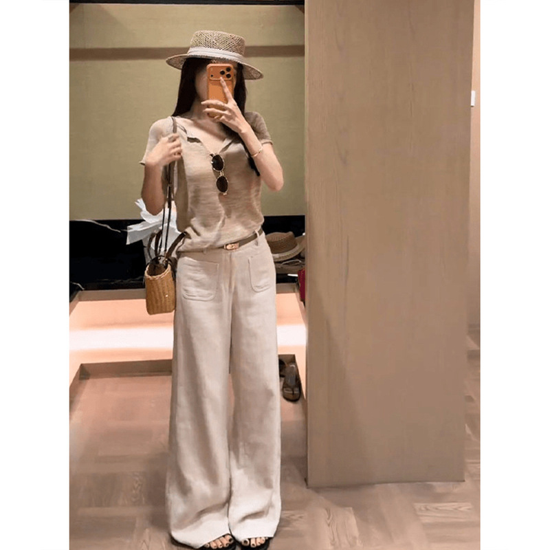 2026 New Summer Style Old Money Style Relaxed V-Neck Top Paired with Casual Pants, Comfortable and Elegant Slimming Set for Women