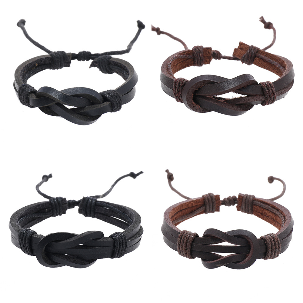 Retro Simple Style Knot Pu Leather Wax Rope Men's Wristband display picture 1