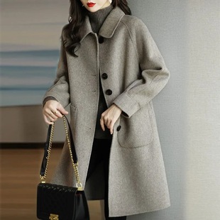 Woolen Coat Women's 2024 Autumn and Winter New Style Small Thickened Korean Style Slim-fit Elegant Mid-length Woolen Coat Trendy