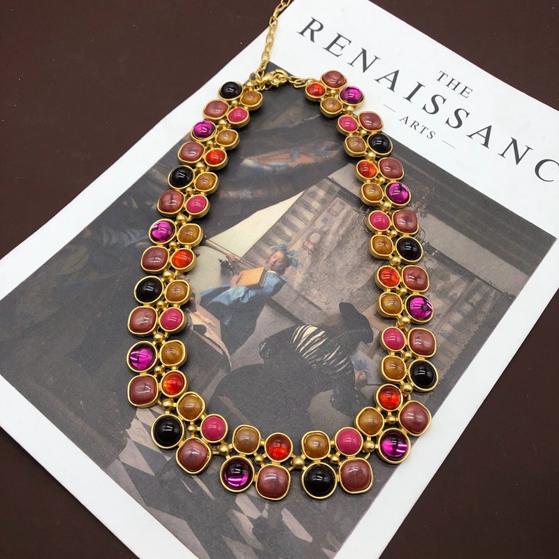 Retro Round Alloy Inlay Artificial Gemstones Women's Bracelets Earrings display picture 1