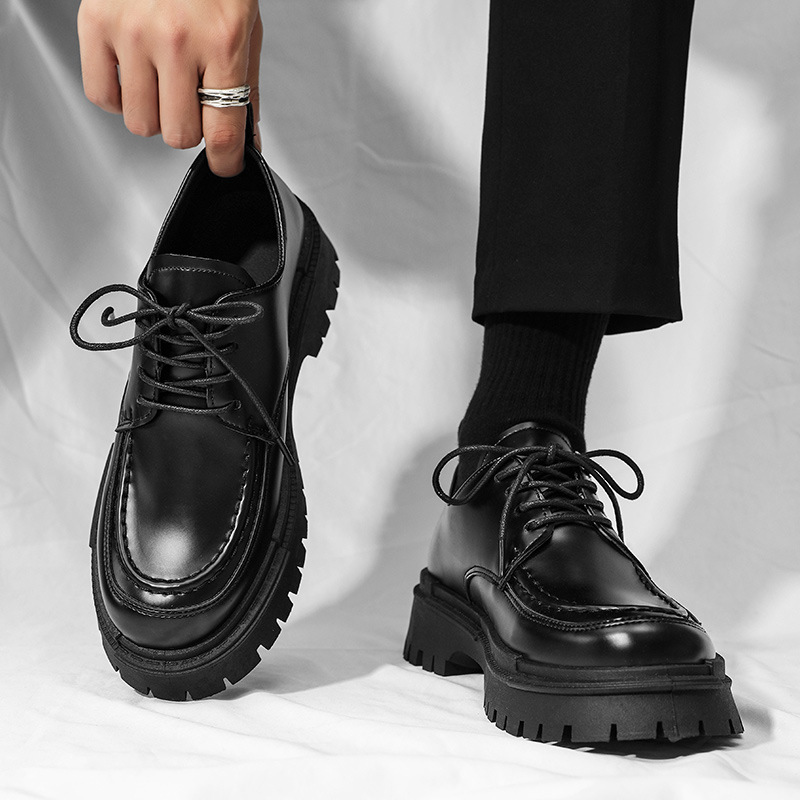Zapatos de cuero de otoño para hombres Casual Derby vestido de negocios de alto nivel cabeza grande boda novio pies anchos peluqueros estilo de Hong Kong