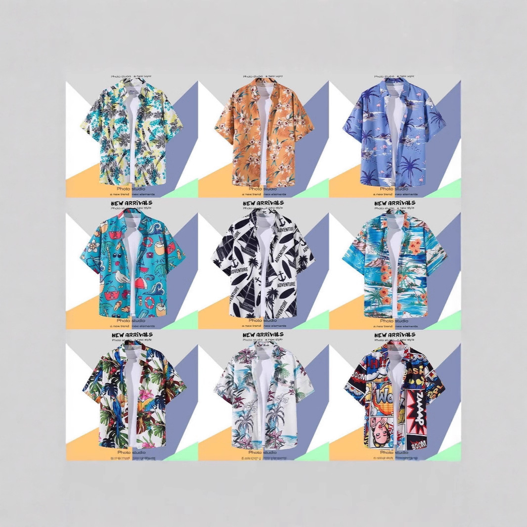 Cross-Border Summer 3D Printed Short-Sleeved Floral Shirt for Men Retro Hawaiian Beach Casual Loose Men's Large Size Shirt