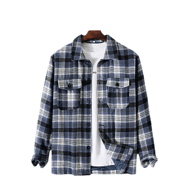 Cross-border Foreign Trade 2021 Autumn And Winter New Men's Woolen Fashion Lapel Long-sleeved Plaid Men's Jacket Amazon