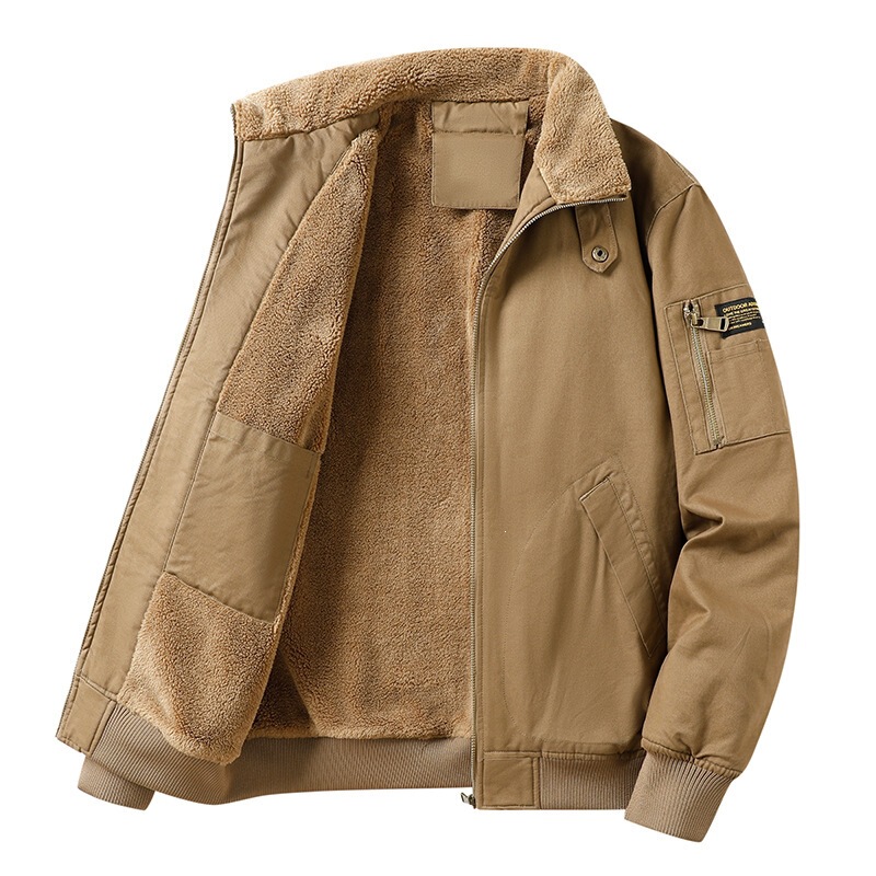 Cross-border bestseller: Winter fleece-lined aviator jacket for men, thickened and oversized, with a turn-down collar and warm lining