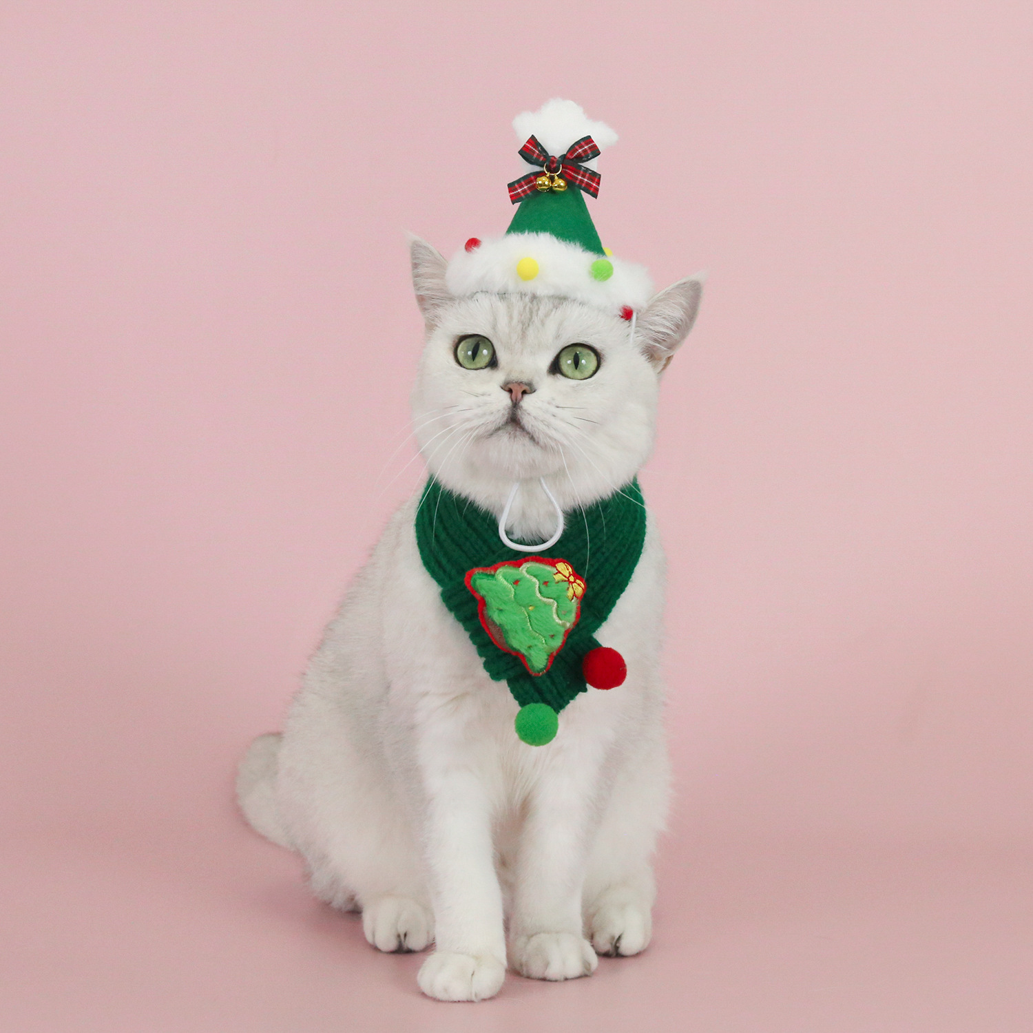 Bufandas de lana de mascotas campana del árbol de Santa Claus bola de colores calentamiento cuello pentagramas sombrero arco set