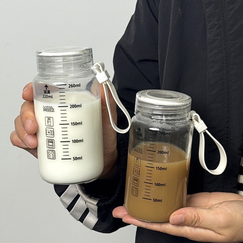 牛奶杯家用女生外带学生咖啡豆浆杯玻璃带盖微波水杯水瓶杯子耐热