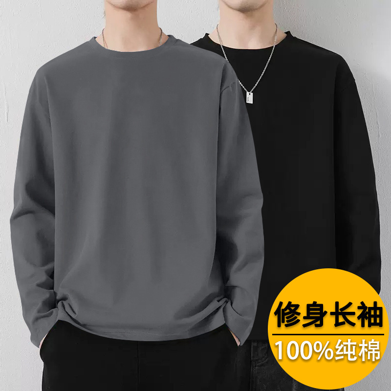 Autumn and winter round neck cotton long-sleeved T-shirt men's top thin bottoming shirt autumn underwear inner wear slim fit all-matching