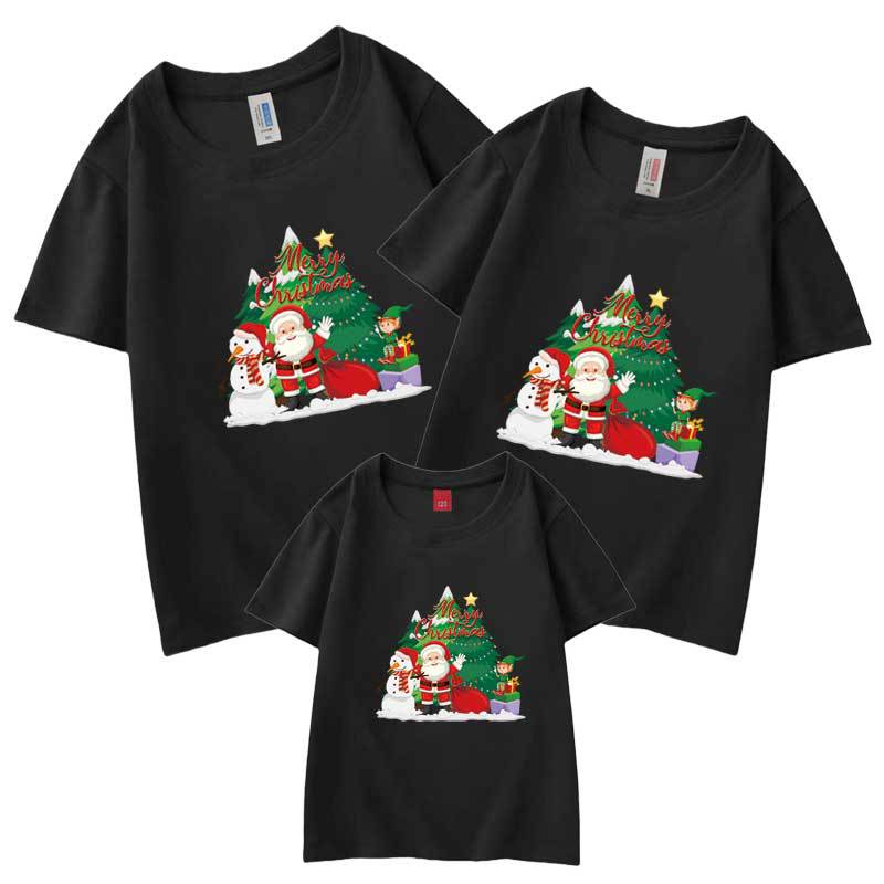 Mamá y papá niños familia desgaste Navidad dibujos animados Santa Claus impresión AliExpress europeo y americano padre-niño desgaste manga corta t