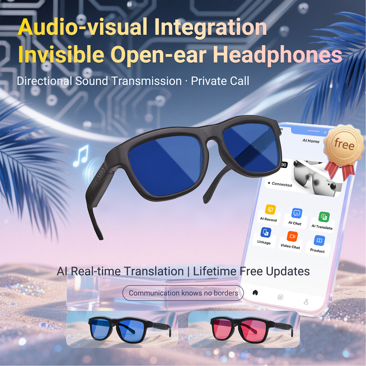 Color-Changing Smart Dimming Glasses Bluetooth Ai Translation Glasses Support Listening to Music and Calls with Simultaneous Translation Smart Glasses