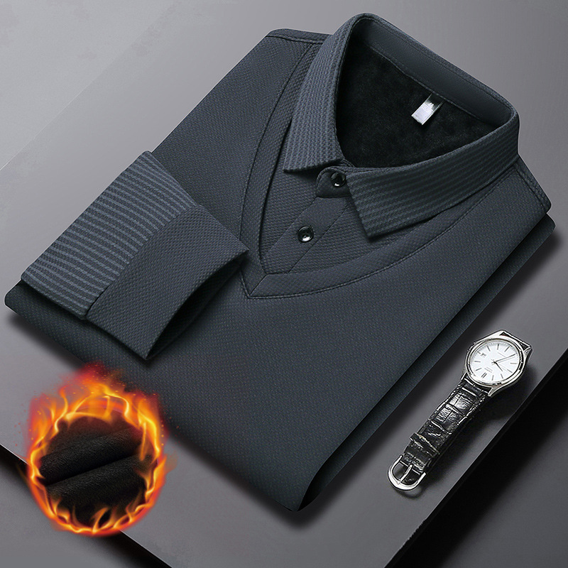 Source Factory Winter Popular Velvet Thickeneded Long-Sleeved Stripesd Lapel Men's Fashion Casual Fake Two-Piece Polo Shirt Source Factory Winter Popular Velvet Thickeneded Long-Sleeved Stripesd Lapel Men's Fashion Casual Fake Two-Piece Polo Shirt