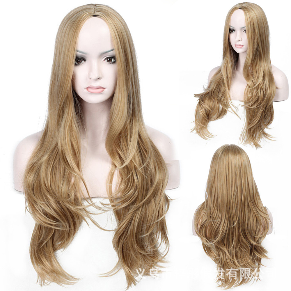 长发假发头套 化纤假发 整头头套 长卷假发金棕色头套 外贸现货