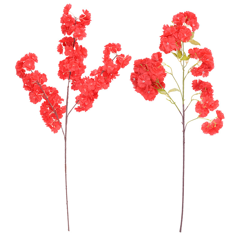 Cifrado de rama de flor de cerezo artificial 4 tenedor 3 tenedor flor de cerezo árbol flor artificial decoración de la boda flor falsa flor de cerezo colorido al por mayor