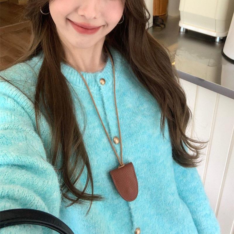 韩系温柔风毛衣外套女春秋季高级感气质宽松休闲短款针织开衫上衣|undefined