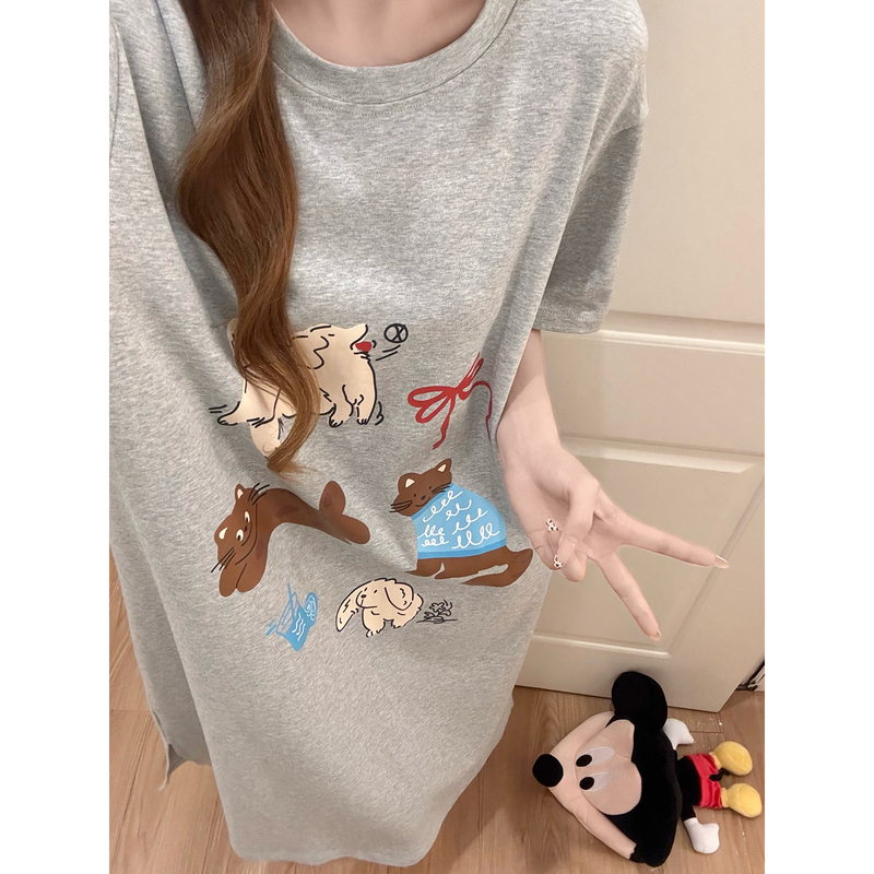 2026 New Summer Women's Short-Sleeved Cute Nightgown with Kitten Print, Plus-Size Maternity Sleepwear, Home Wear, Can Be Worn Outside 2026 New Summer Women's Short-Sleeved Cute Nightgown with Kitten Print, Plus-Size Maternity Sleepwear, Home Wear, Can Be Worn Outside
