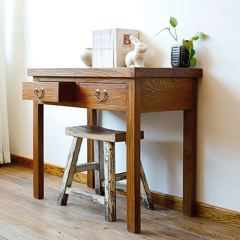 老榆木实木书桌简约现代家用电脑桌书房学习写字台办公桌