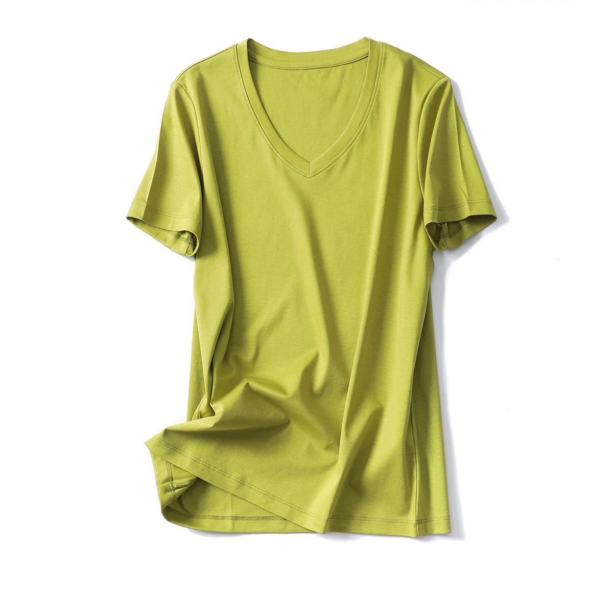 メーカースポット2024夏80本両面シルク綿tシャツ女園vネック半袖純色綿半袖tシャツ