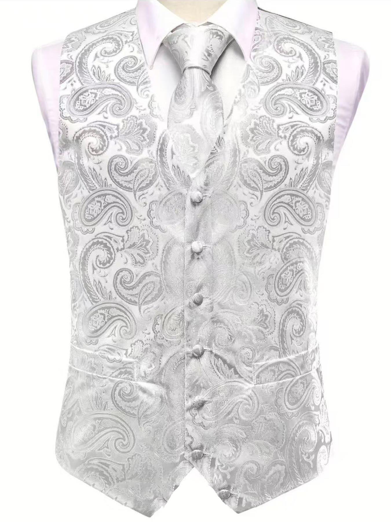 Herren Paisley Weste Set Mit Krawatte Einstecktuch Manschetten_voghion.com