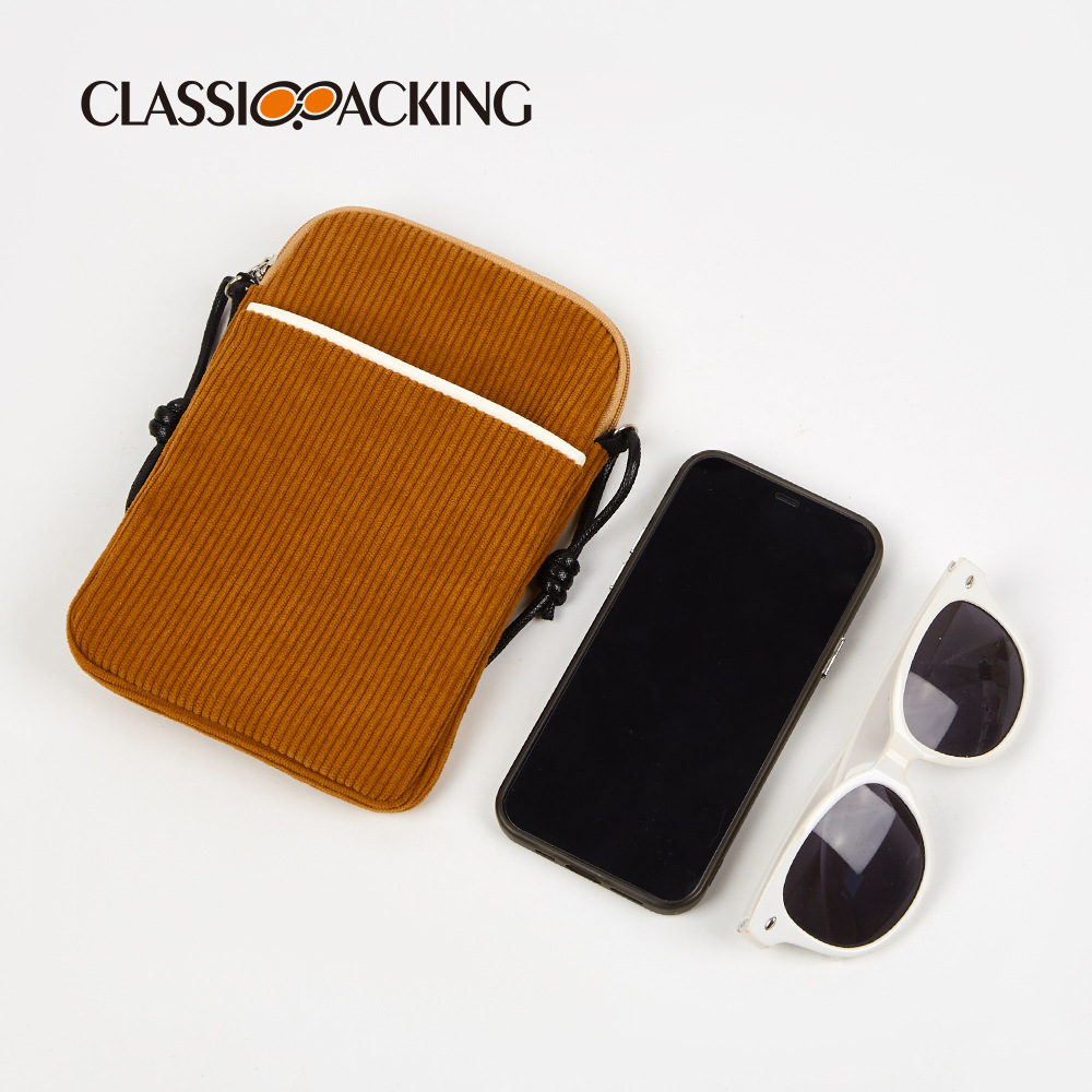 Fábrica al por mayor bolsa de teléfono móvil crossbody de gran capacidad bolsa de lápiz labial multifuncional material de pana bolsa de ID logotipo imprimible