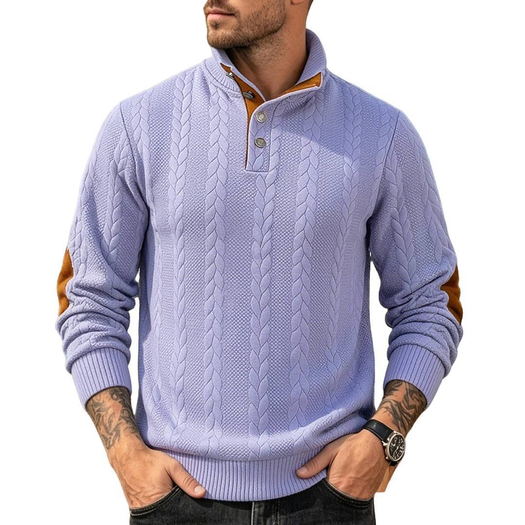 Camiseta POLO jacquard para hombre, estilo europeo y americano, con cuello Henley, manga larga, bordado con parches, suéter informal para hombre.