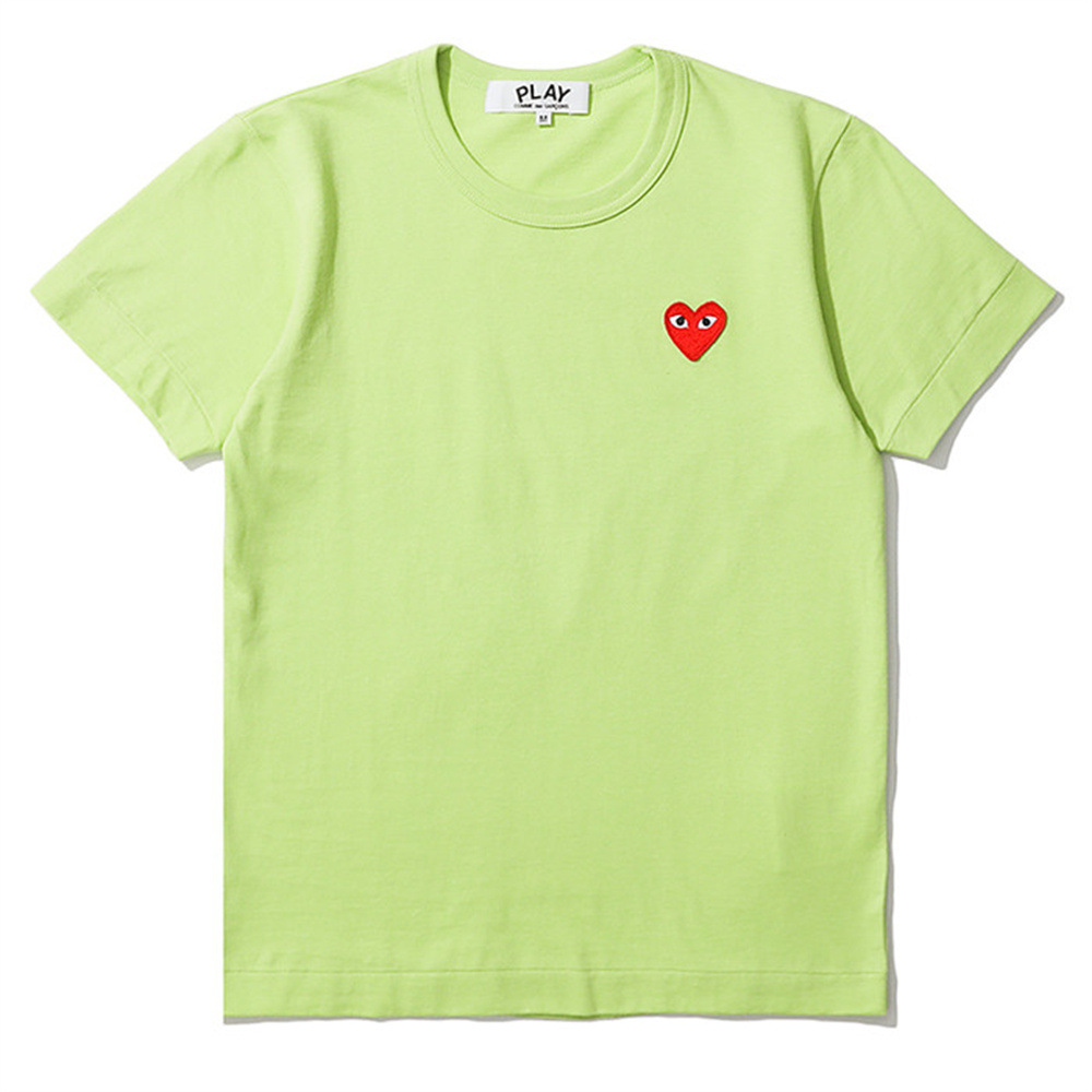 PLAY camiseta de manga corta unisex con bordado de corazón de mosaico de verano, corazón doble, corazón dorado