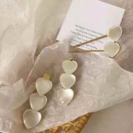 复古猫眼石爱心发夹~超仙ins可爱少女边夹一字夹碎发夹后脑勺夹子