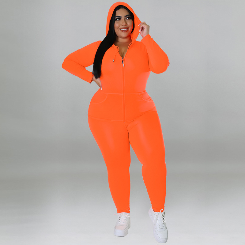 Plus Size Women's Clothing Solid Color Hooded Long Sleeve Fashion Casual Set Autumn Wear_ecoleips.com