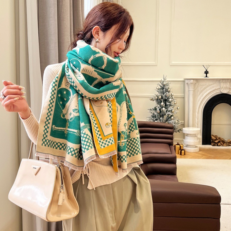 Sciarpa jacquard in cashmere imitazione di alta qualità e di lusso leggero, scialle invernale versatile da donna, antivento e caldo spesso_voghion.com