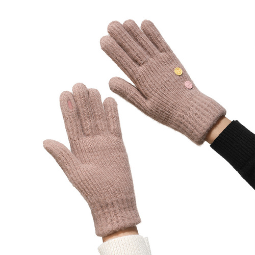Knitted warm winter gloves for girls, Korean-style cute windproof versatile yarn gloves for students, touch screen suitable for riding