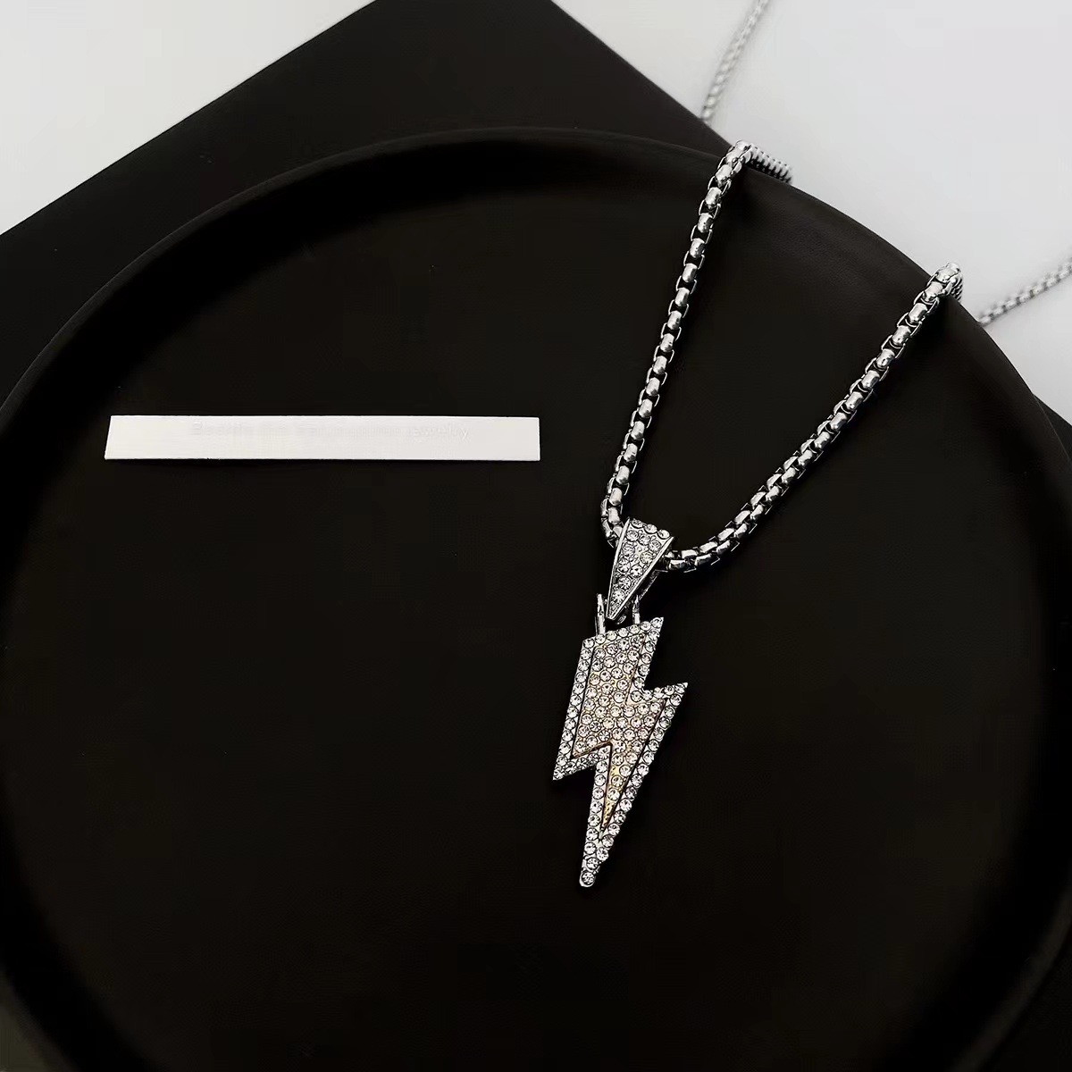 Hip-hop Lightning Alloy Titanium Steel Inlay Zircon Men's Pendant Necklace display picture 4