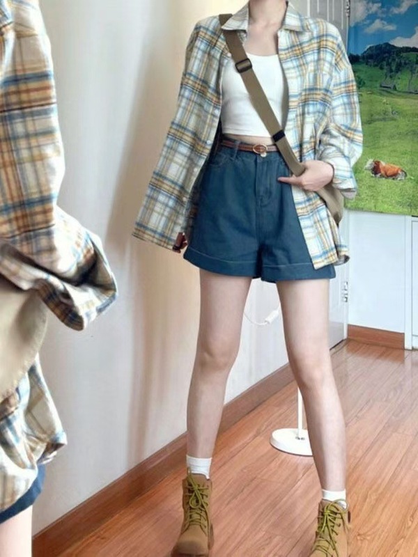 幂式春秋新款复古格子衬衫外穿开衫宽松防晒慵懒外套长袖衬衣上衣|undefined