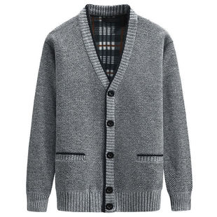 2021 autumn and winter explosions fleece-lined thickened plus size slim jacket men's sweater V-neck coat knitted cardigan wholesale